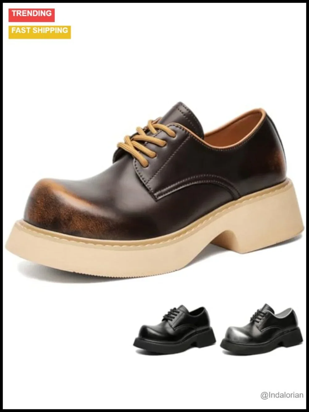Men's Retro Leather Platform Chunky Heel Wide Round Toe Oxfords